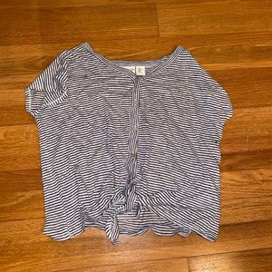 white and blue striped crop top